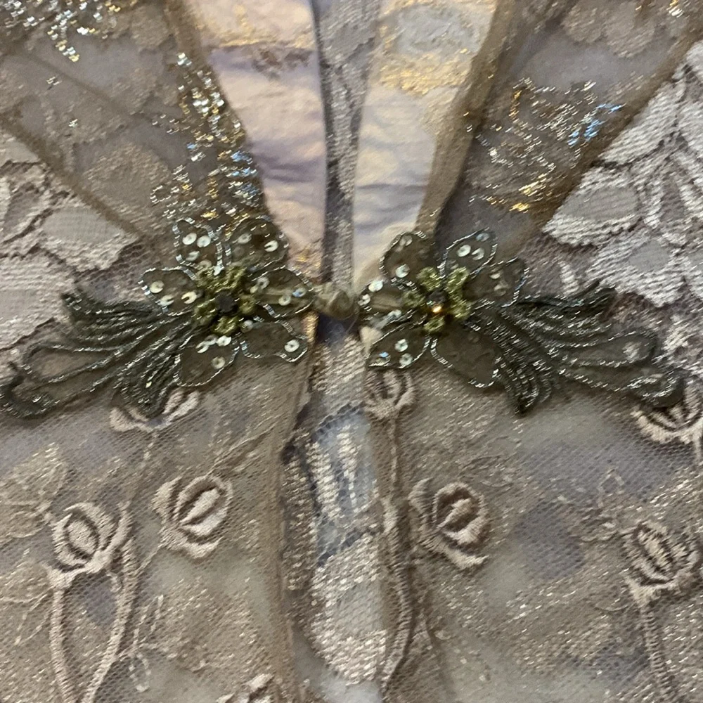 Vintage Gold Floral Crochet Spencer Alexis Kimono - Picture 4 of 10